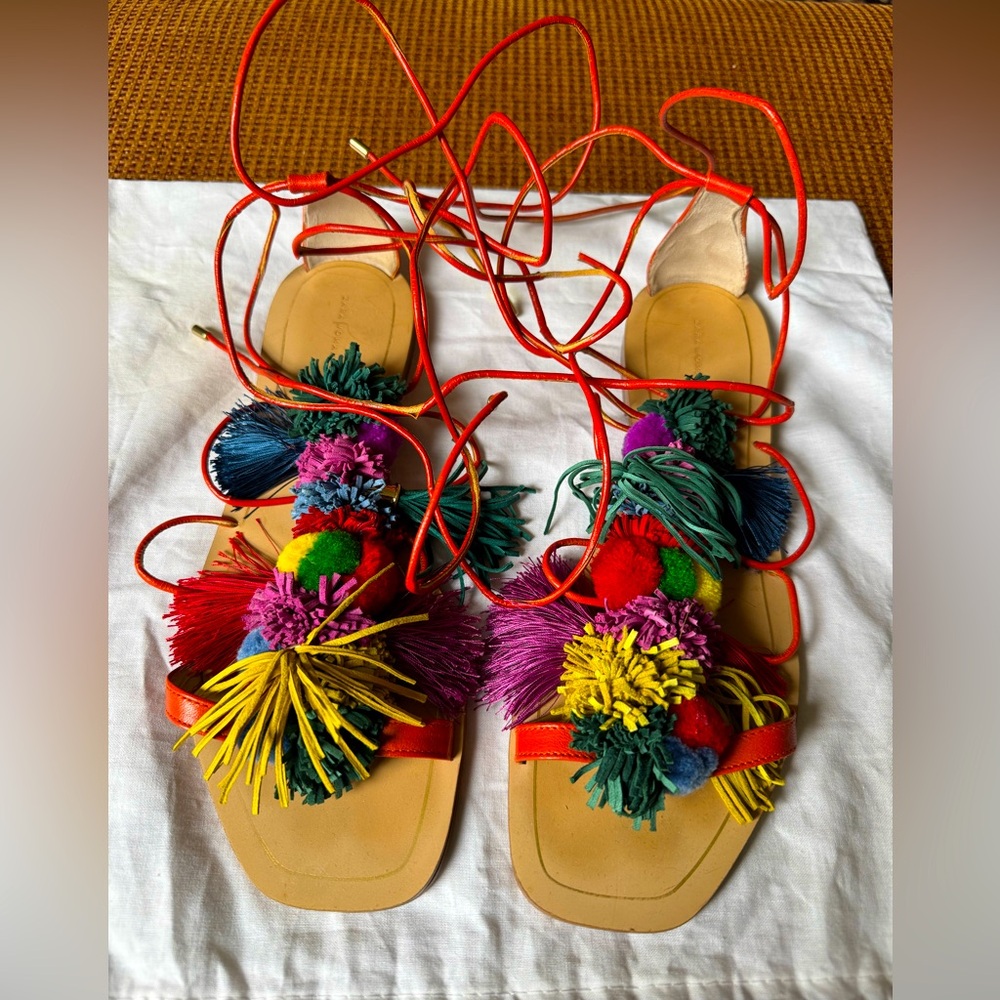 Zara pompom sandals with lace-ups EU41